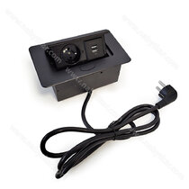Stolová vyklápacia 1x 230V +2x USB-A, čierna mat. s káblom 1,7 m