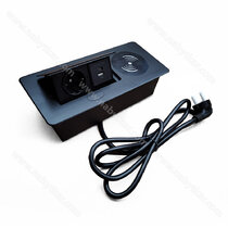 Stolová vyklápacia 1x 230V +2x USB-A+ bezdrôtová nabíjačka, čierna mat. s káblom 2 m Stolová vyklápacia 1x 230V +2x USB-A+ bezdrôtová nabíjačka, čierna mat. s káblom 2 m