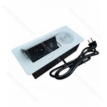 Stolová vyklápacia 1x 230V +2x USB-A+ bezdrôtová nabíjačka, biela mat. s káblom 2 m