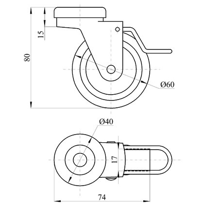 Nábytkové  koliesko 1-0330-60 pogumované s trňom