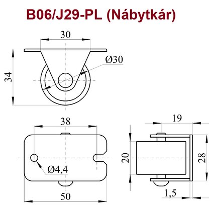 Nábytkové  koliesko J29 jednoduché plastové