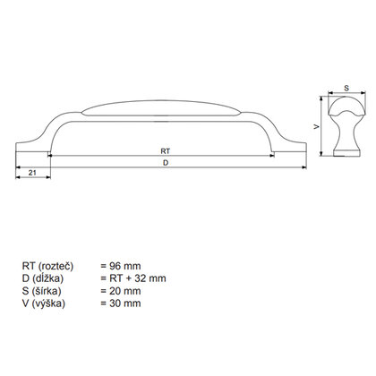 Madlo C514-C133 - 096 mm, patin.mosadz