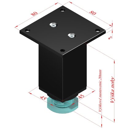 Nábytk.noha N 45X45 A100 s reguláciou, čierna / Zobal