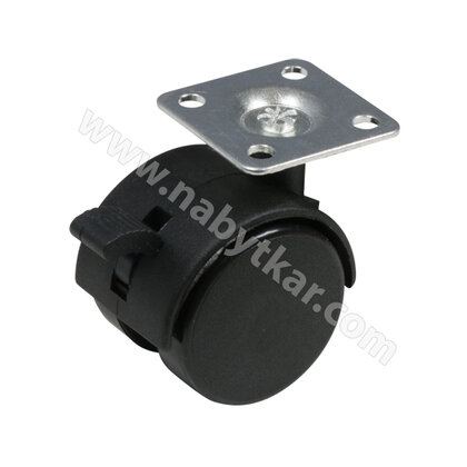 Nábytkové  koliesko M-40-D8 s platničkou a brzdou, čierne /Nábytkár