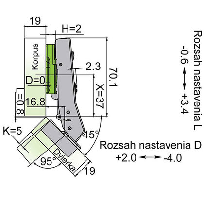 Záves Click-on uhol 045° s tlmením Exclusive /Swell