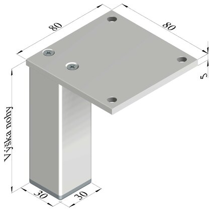 Nábytk.noha N 30X30 B, hliník /Zobal Nábytk.noha N 30X30 B, hliník /Zobal