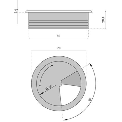 Prechodka kábla s krytkou ø 60 plast Prechodka kábla s krytkou ø 60 plast