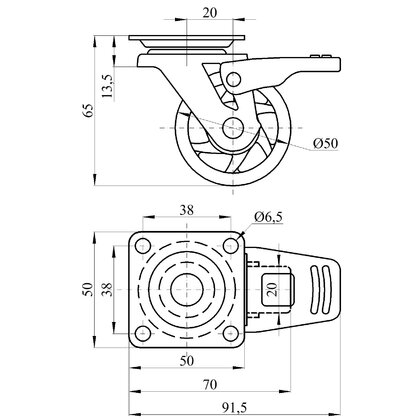 Transparentné  koliesko fi50