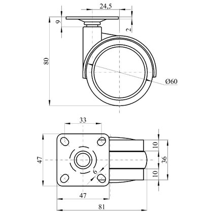 Koliesko PK060 plastové, s platnickou, sivé