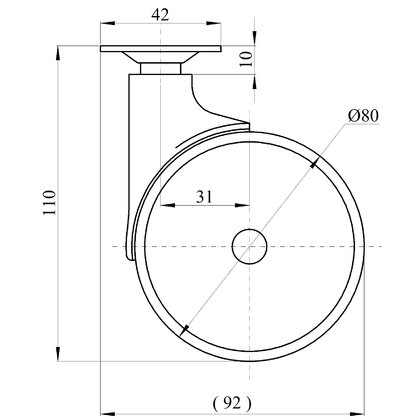 Nábytkové  koliesko fi 80  s platničkou, sivé