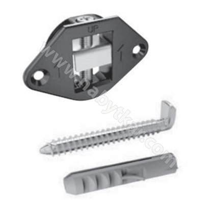 Skryté závesné kovanie pre panely s hmoždinkou a skrutkou