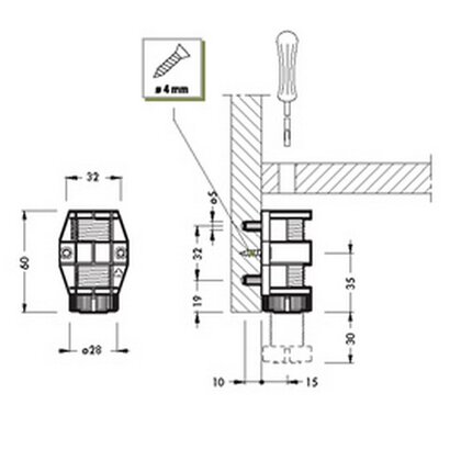 Rekt. noha Art.302 pre bok+30mm plast.max 80 kg
