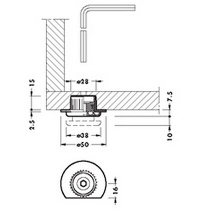 Rekt. noha Art.304 d.28/D.50mm + 10mm zinkzl/plast Rekt. noha Art.304 d.28/D.50mm + 10mm zinkzl/plast