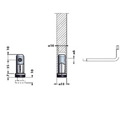 Rekt. noha Art.306 d.14mm x 22mm + 10mm 150kg