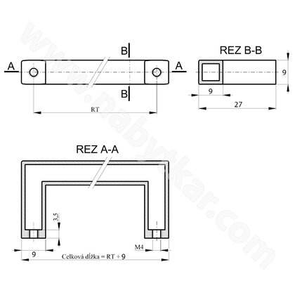 Madlo F5809 -plný profil 9x9mm, inox LUX /Dalle