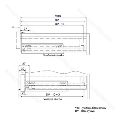 Skrytý plnovýsuv pre 18 mm, bez uchytenia 3D Skrytý plnovýsuv pre 18 mm, bez uchytenia 3D