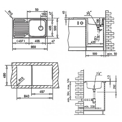 Drez CLASSIC 1B 1D, 860x500x190 /Teka Drez CLASSIC 1B 1D, 860x500x190 /Teka