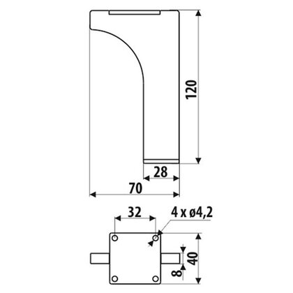 Nábytková noha NS34-120-L2 bez regulácie čierna / Gamet  Nábytková noha NS34-120-L2 bez regulácie čierna / Gamet
