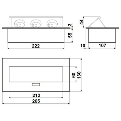 Stolová vyklápacia 3- zásuvka s káblom 230V,  225x110 mm Stolová vyklápacia 3- zásuvka s káblom 230V,  225x110 mm