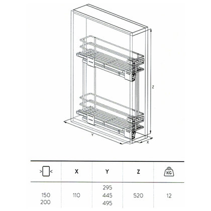Cargo košík "15" GREEN LINE 002G, 110x495x520 mm, bočný-s tlmením / SIGE Cargo košík "15" GREEN LINE 002G, 110x495x520 mm, bočný-s tlmením / SIGE