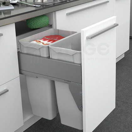 Odpadkový kôš 572, pre šírku: 500mm, s tlmením a uchytením na dvierka, 464x500x560,70l, sivý / SIGE