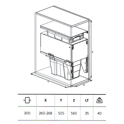 Odpadkový kôš 574, pre šírku: 300mm, s tlmením a uchytením na dvierka, 264x500x560,35l, sivý / SIGE Odpadkový kôš 574, pre šírku: 300mm, s tlmením a uchytením na dvierka, 264x500x560,35l, sivý / SIGE