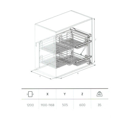 Cargo Rohový predný GREEN LINE 350,s tlmením,1160x500x600/850 mm, chróm / SIGE Cargo Rohový predný GREEN LINE 350,s tlmením,1160x500x600/850 mm, chróm / SIGE