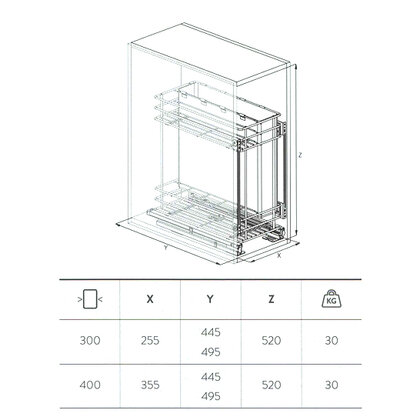 Cargo košík "30" GREEN LINE 006G, s vreckom na pečivo, spodný-s tlmením / SIGE Cargo košík "30" GREEN LINE 006G, s vreckom na pečivo, spodný-s tlmením / SIGE