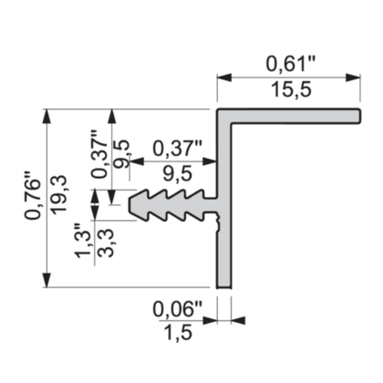 Gripless profil 05001905 19,3 x 15,5 na zafréz.do korpusu  L-3,5m