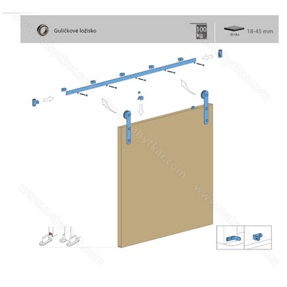 Zostava LOFT s reguláciou - 1 dverová na 100 kg + 2m kolaj /Laguna