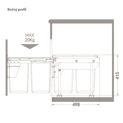 Kôš na odpadky IR541 ,20+10Lx2, tlmiaci doťah a uch.na dvierka,do 450 mm,sivý /Irone