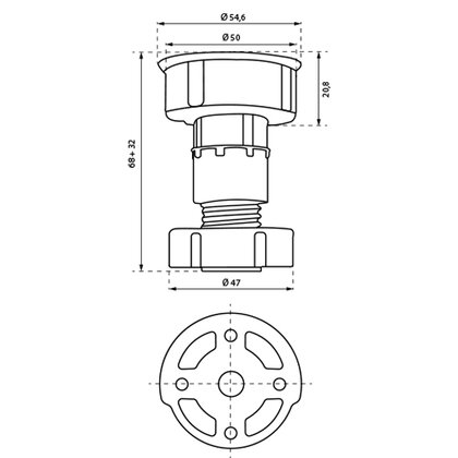 Rekt.noha PVC-R5 h- 60mm, čierna / LC Rekt.noha PVC-R5 h- 60mm, čierna / LC