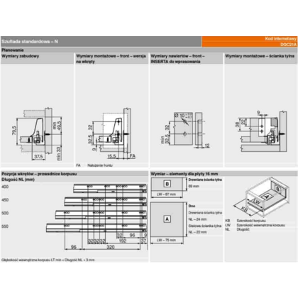 Tandembox 500mm Bočnica nízka "N" Ľavá a pravá, biela