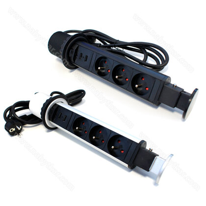Stolová vyťahovacia 3 - zásuvka 16A + 2x USB 2,1A  SLIM (fi 60 mm)