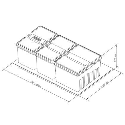 Kôš na odpadky 740-700 x 490-400 x 270, 50l. antracit,do 800 mm /Irone