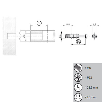 Tiahlo s euro závitom M6 L-27,5 k excentru D25