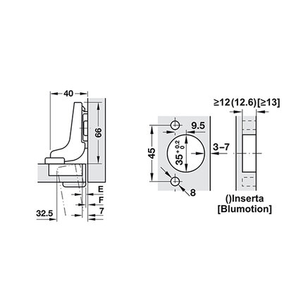 Záves CLIP TOP 95° vložený bez pera na hrubé dvierka 70T9750.TL /Blum