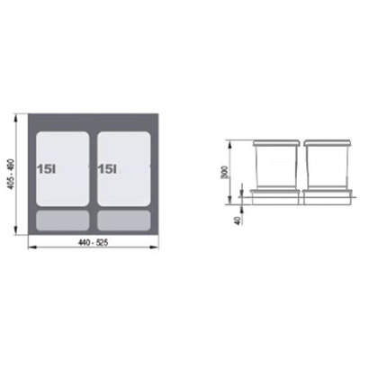 Kôš na odpadky PRAKTIKO do zásuvky šírky 60cm, 2x 15 l, sivý / Rejs