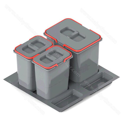 Kôš na odpadky PRAKTIKO do zásuvky šírky 60cm, 1x15 l + 2x7l, sivý / Rejs