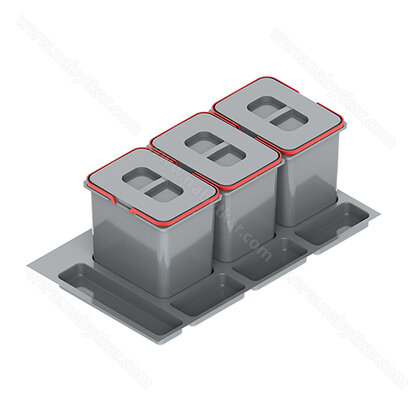 Kôš na odpadky PRAKTIKO do zásuvky šírky 90cm, 3x15 l, sivý / Rejs