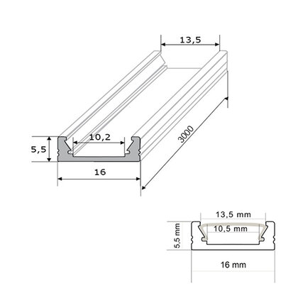 LED PROFIL - 06x16mm, Profil - 3m, bez krycej listy /CP LED PROFIL - 06x16mm, Profil - 3m, bez krycej listy /CP