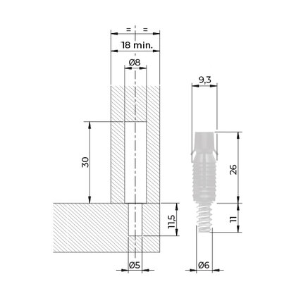 Spojovací tŕň PAD L35 fi 8 mm/30+11 mm  Euro pre 18 mm, zelená
