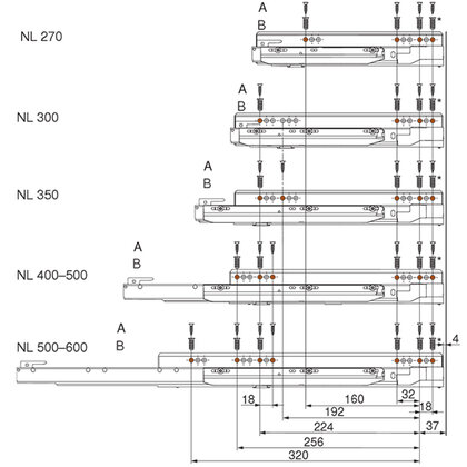 Legrabox, výsuvy, 40kg /Blum
