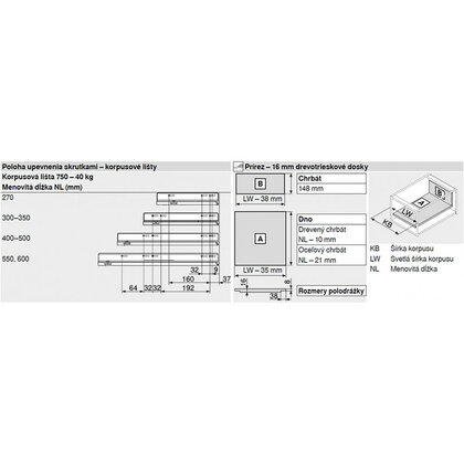 Legrabox, bočnice 770C3002S biele, 300 mm /Blum