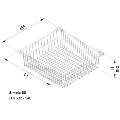 Výs.kôš Simpla 600/150mm - bez výsuvu  /Rejs