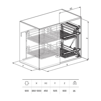 Rohový Systém 350i  INFINITY LINE pre korpus 900mm, chróm / SIGE Rohový Systém 350i  INFINITY LINE pre korpus 900mm, chróm / SIGE
