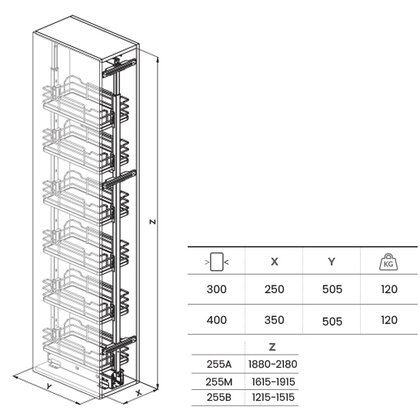 Košíkový set 5ks - INFINITY LINE 255i, šírka: 300mm, chróm / SIGE
