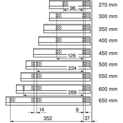 Tandem čiastočný výsuv TIP-ON / 30 kg  / Blum