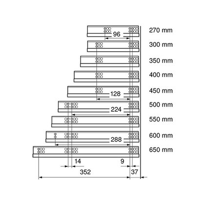 Tandem čiastočný výsuv Blumotion, 30 kg  / Blum