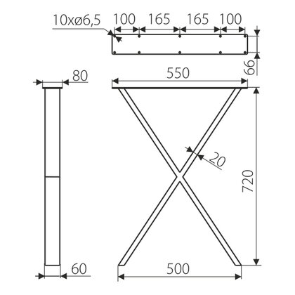 Noha stolová SR46-550-720-L2-K1 čierna /Gamet  Noha stolová SR46-550-720-L2-K1 čierna /Gamet